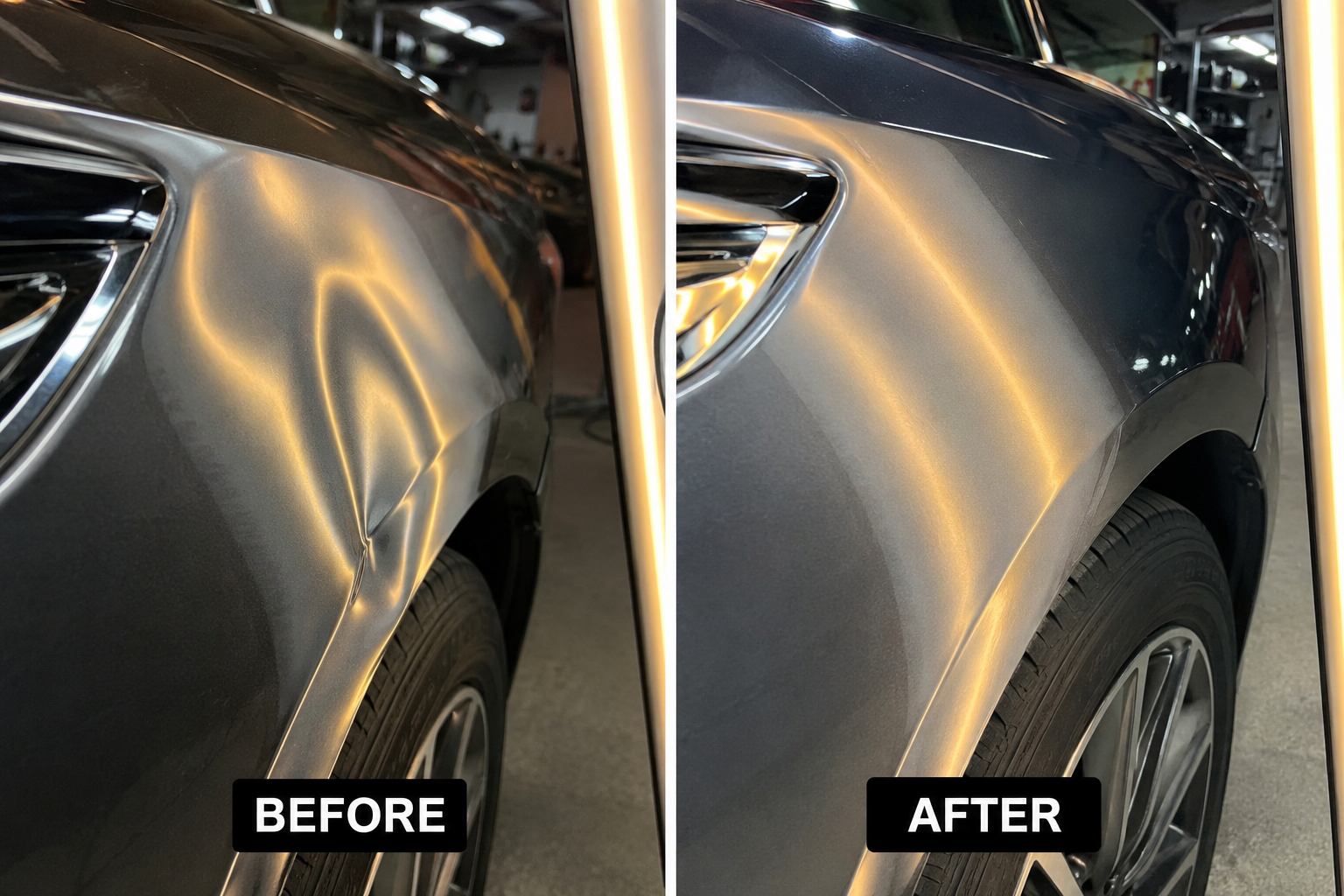 Before and after paintless dent removal