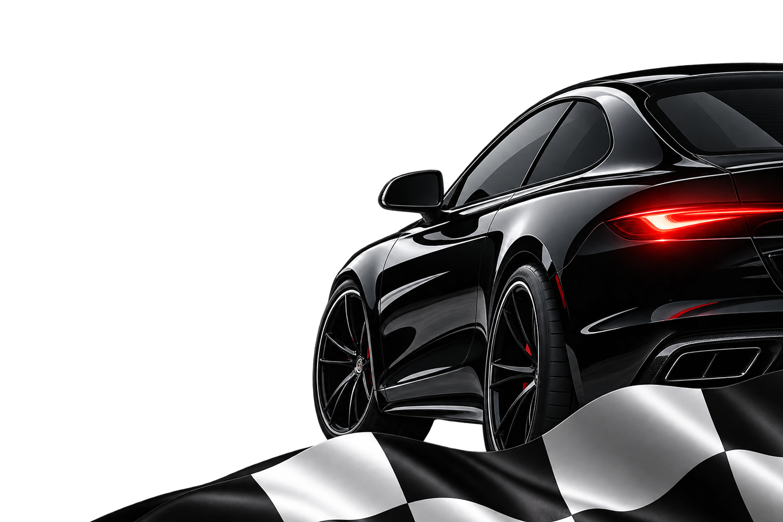 Premium black car with checkered flag