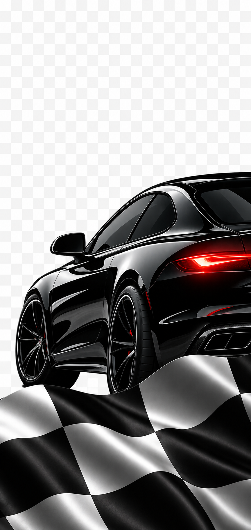 Premium black car with checkered flag